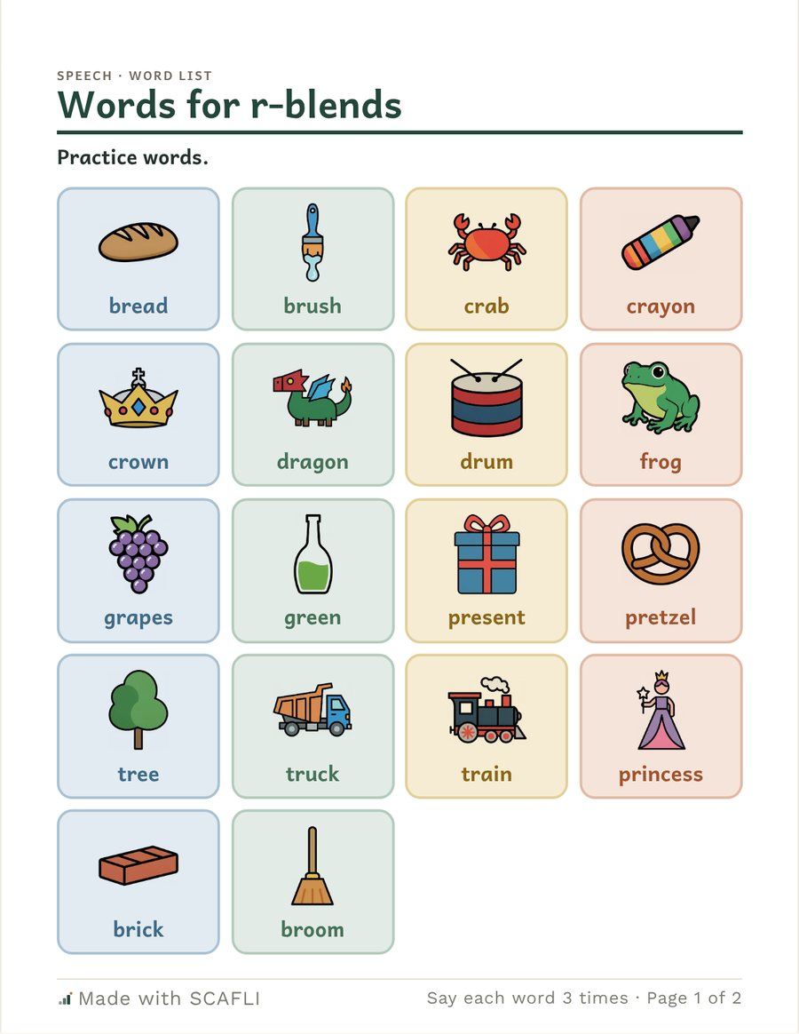 R-blends: bread, crab, tree: a page from this PDF