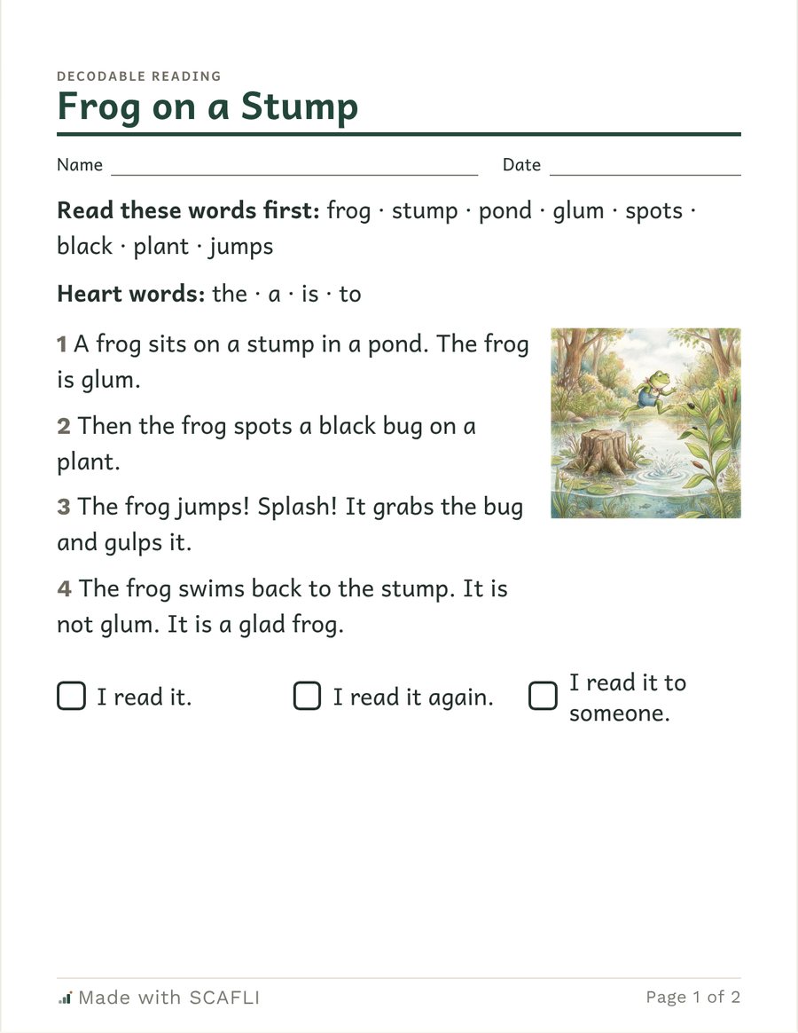 Frog on a Stump (blends): a page from this PDF