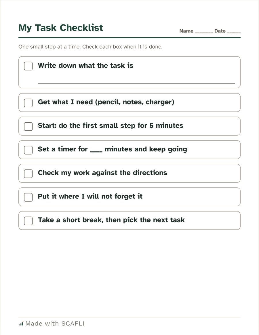 My task checklist (one task, small steps): a page from this PDF