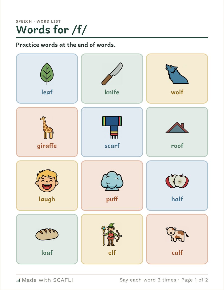 Final /f/ words and sentences: a page from this PDF