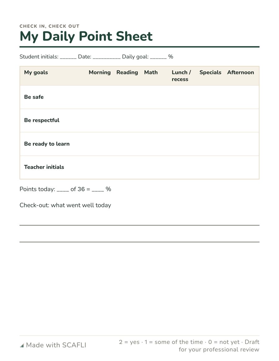 Daily point sheet (check in, check out): a page from this PDF