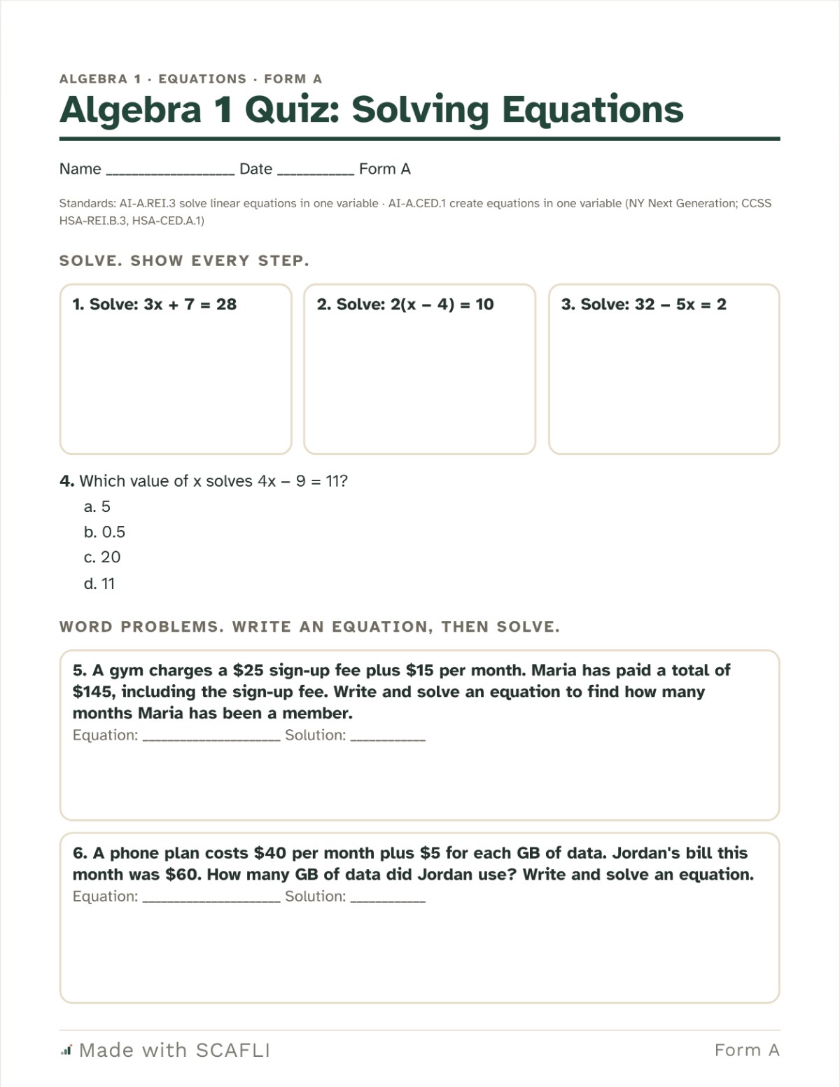 Algebra 1 quiz